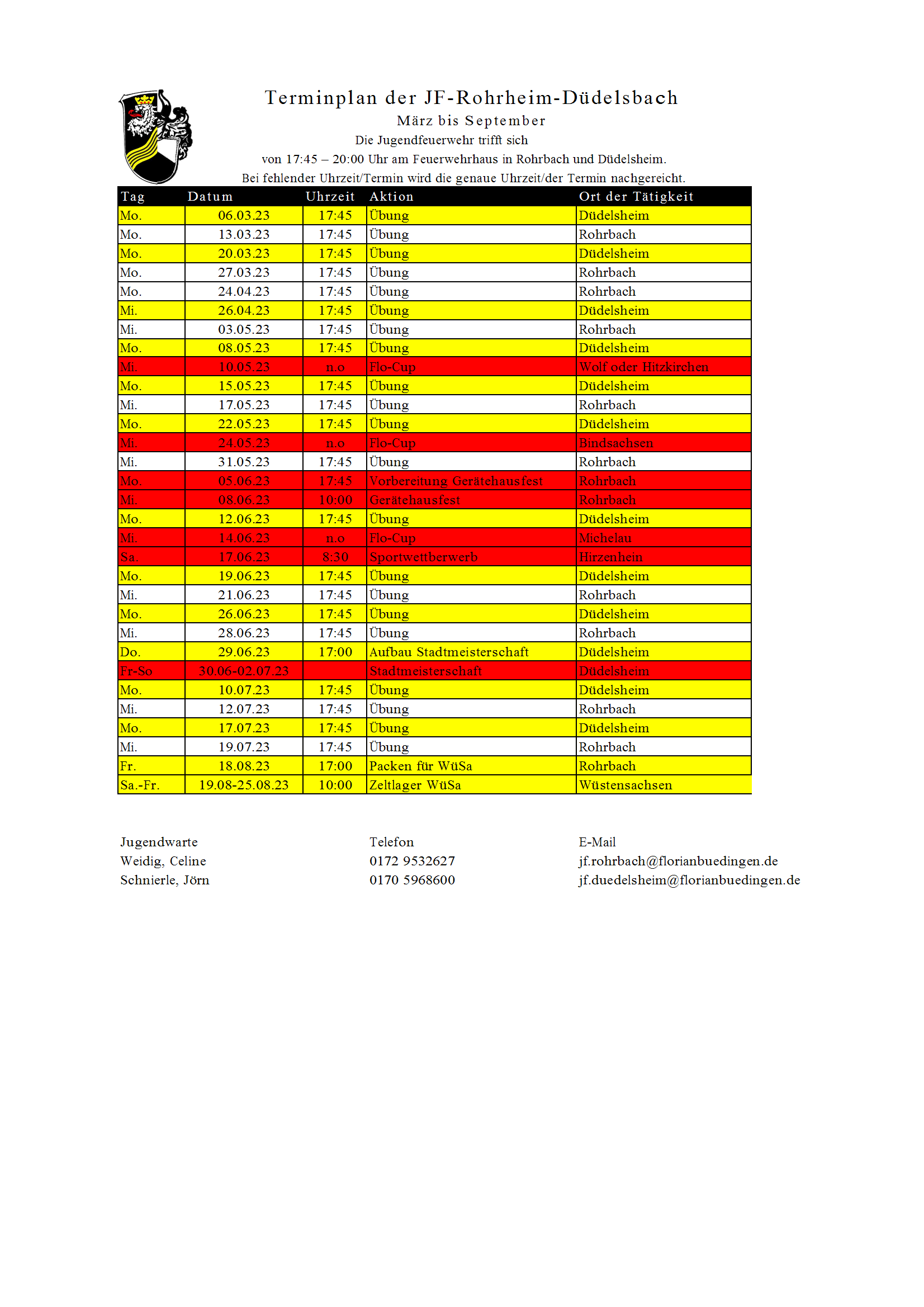 Dienstplan Jugendfeuerwehr